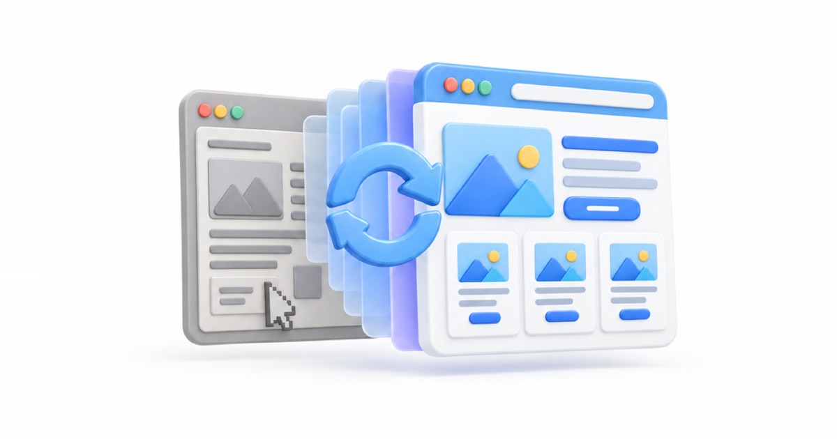 Eski gri web sitesinin yeni ve renkli tasarıma dönüşümü