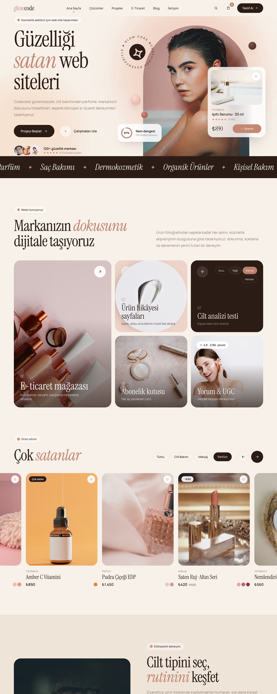 Kozmetik sektörü için web sitesi tasarımı örneği